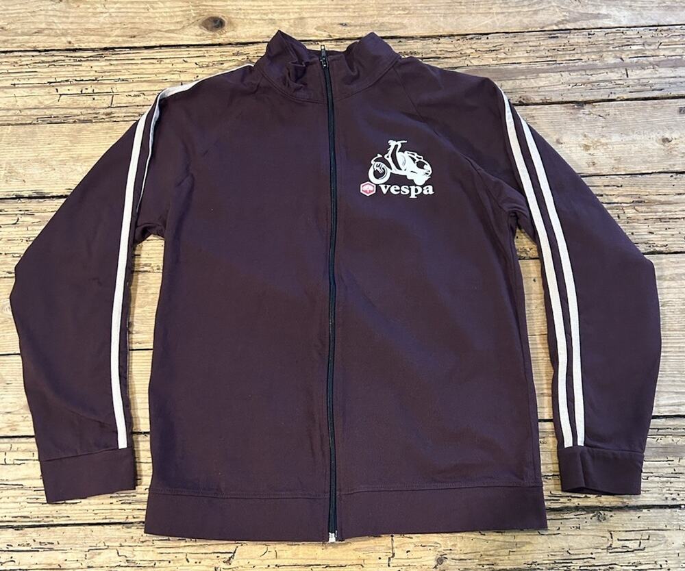 Vespa Unisex Size M Burgundy Logo Striped Track Jacket *Vitnage